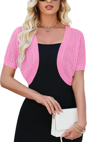 Womens Short Sleeve Shrug Cardigan Bolero Lightweight Open Front Knit Sweater Cardigans Shrug for Dress S-XXL