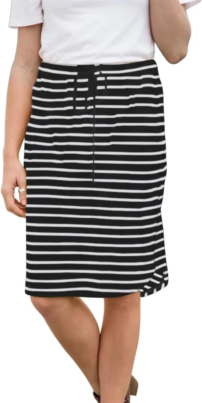 Womens Skirts Knee Length Pencil Skirts Elastic Midi Bodycon Solid Drawstring Daily Dresses