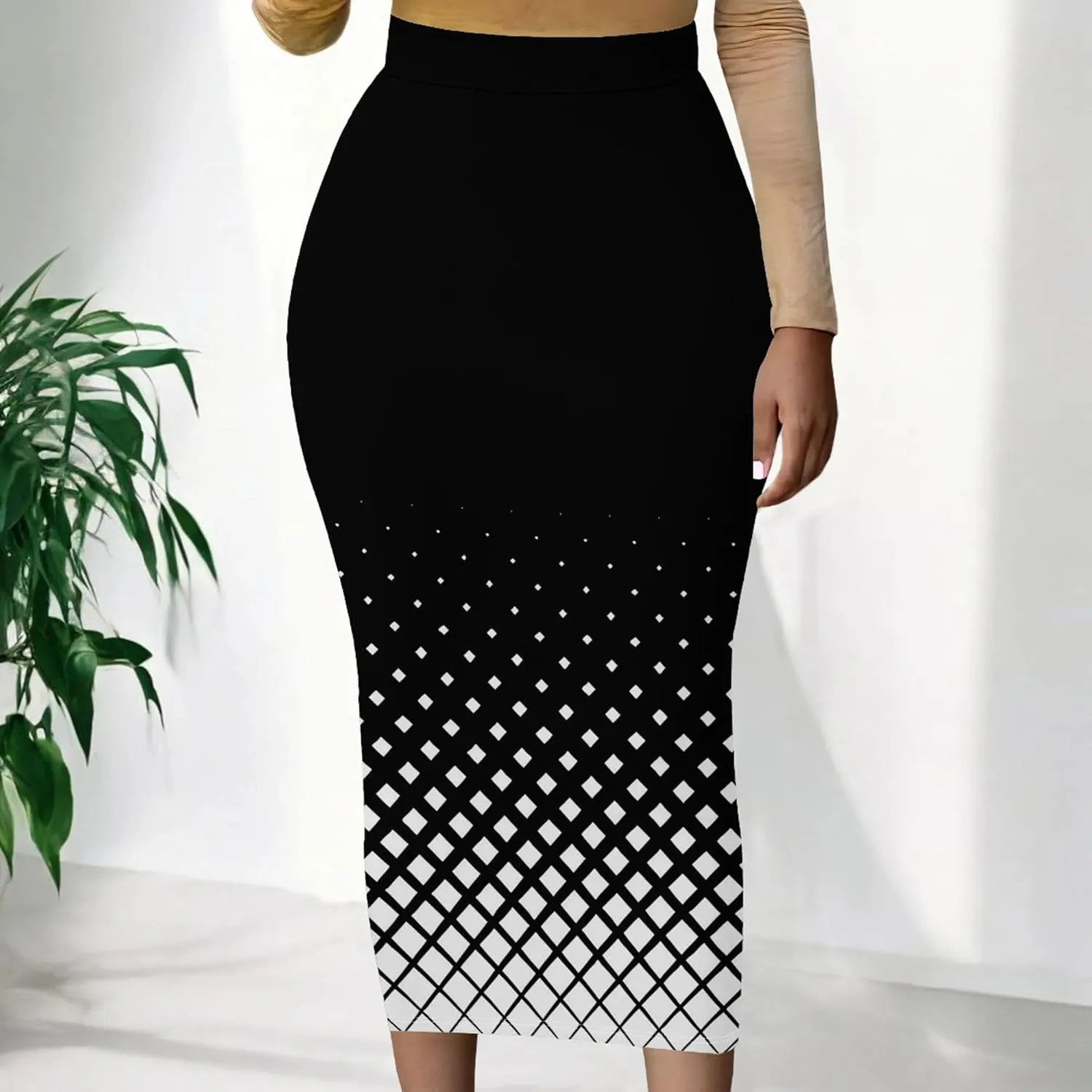 Women's Solid Basic Casual Elastic Waist Stretch Bodycon Knee Length Pencil Skirt for Office Fall Y2K Club Tight Midi Skirts