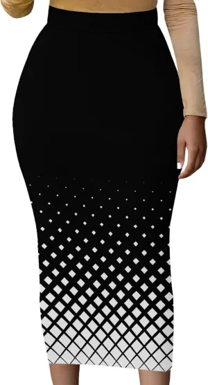 Women's Solid Basic Casual Elastic Waist Stretch Bodycon Knee Length Pencil Skirt for Office Fall Y2K Club Tight Midi Skirts