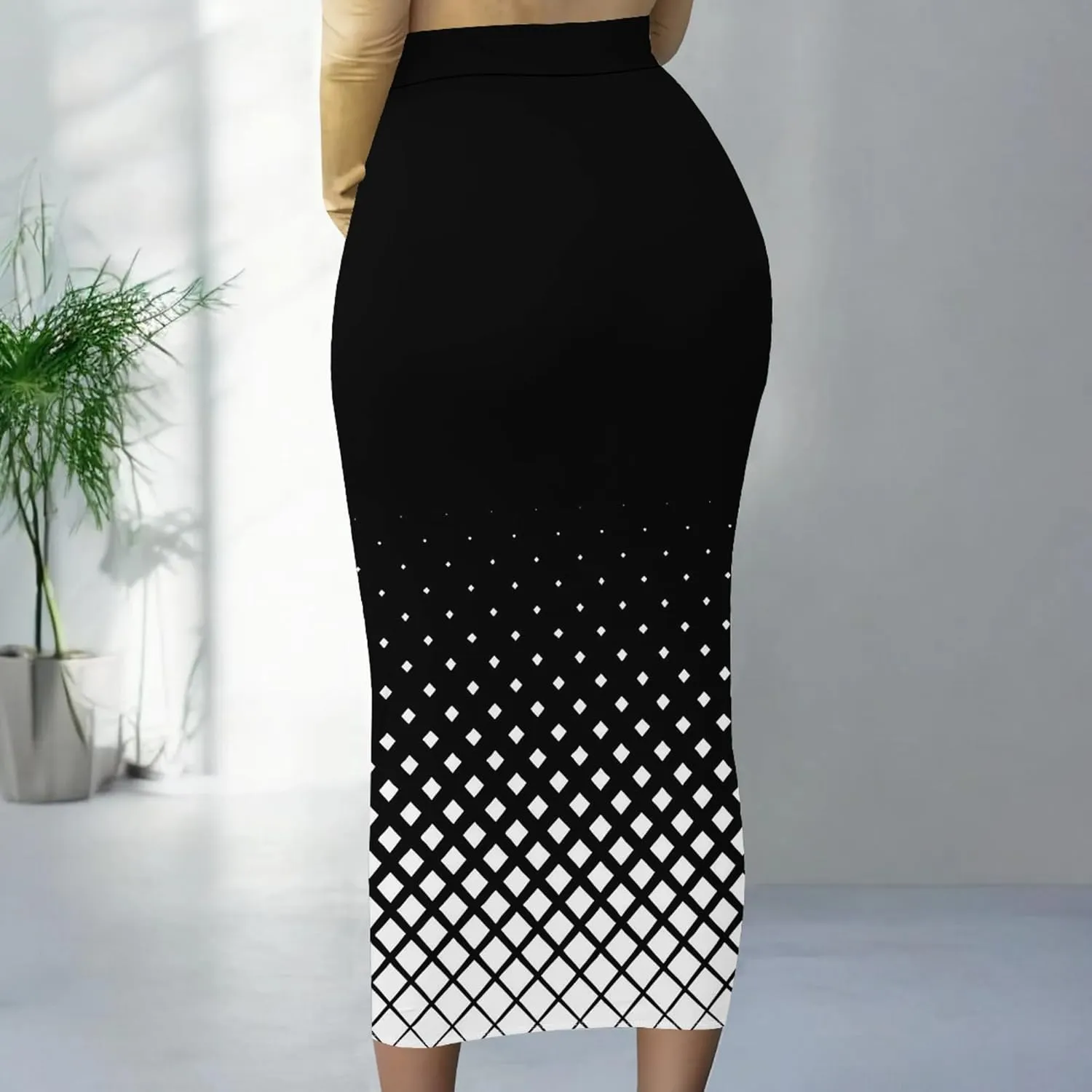 Women's Solid Basic Casual Elastic Waist Stretch Bodycon Knee Length Pencil Skirt for Office Fall Y2K Club Tight Midi Skirts