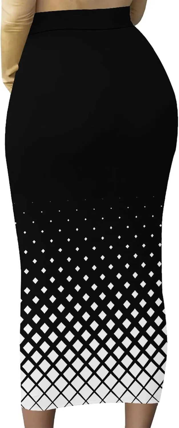 Women's Solid Basic Casual Elastic Waist Stretch Bodycon Knee Length Pencil Skirt for Office Fall Y2K Club Tight Midi Skirts