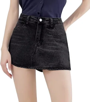 Women's Solid Denim High Waisted Hip Miniskirt Culottes Knit Skirt Set for Girls