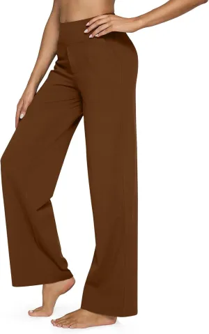 Women's Straight Leg Yoga Pants with Pockets High Waist Office Work Stretch Dress Pants Baggy Trouser Sweatpants