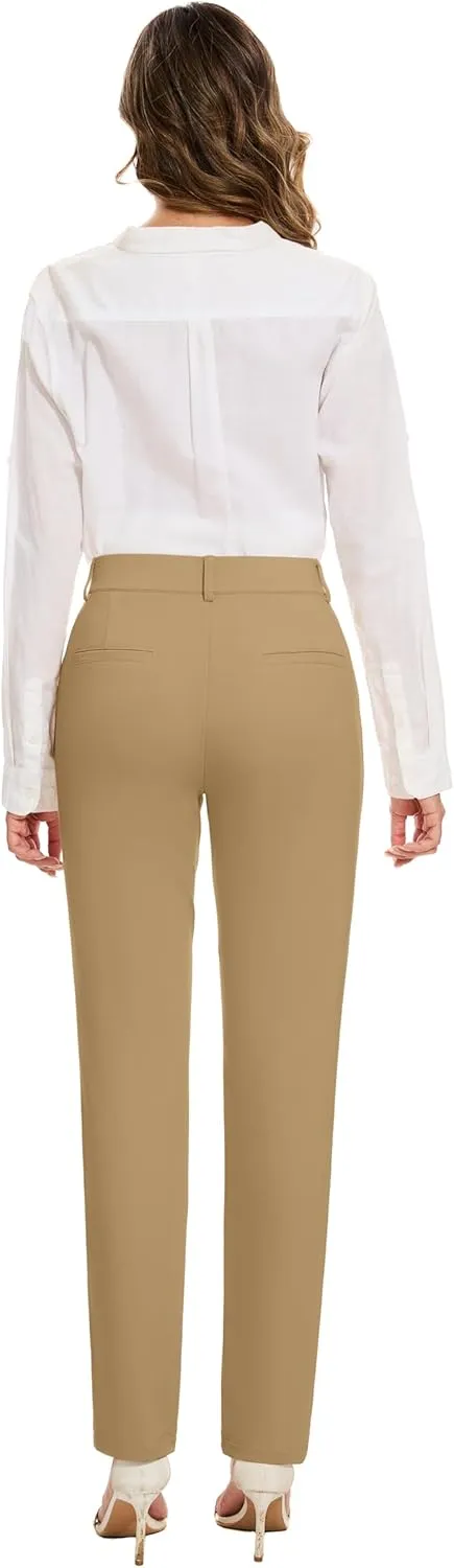 Women's Stretch Business Straight Leg Dress Pants with Pockets Wear to Work Casual Suitpants