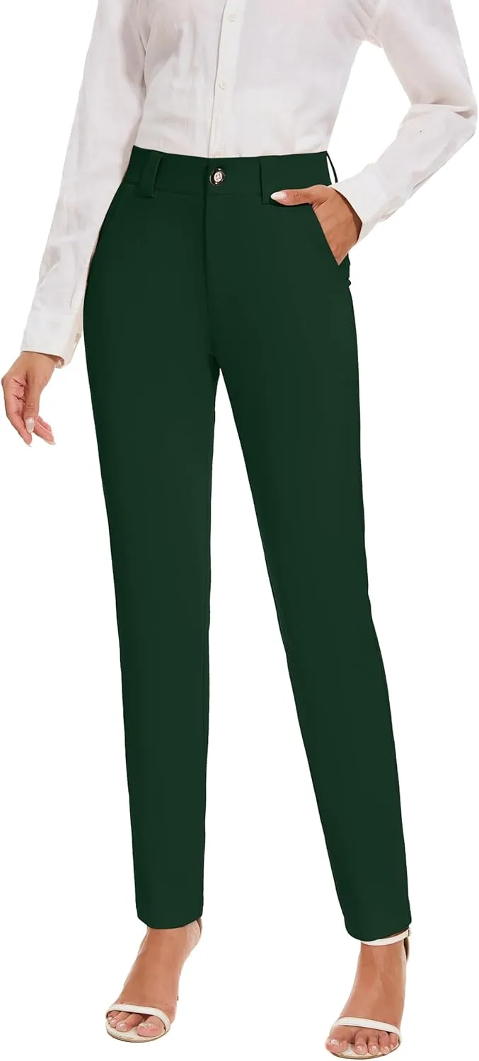 Women's Stretch Business Straight Leg Dress Pants with Pockets Wear to Work Casual Suitpants