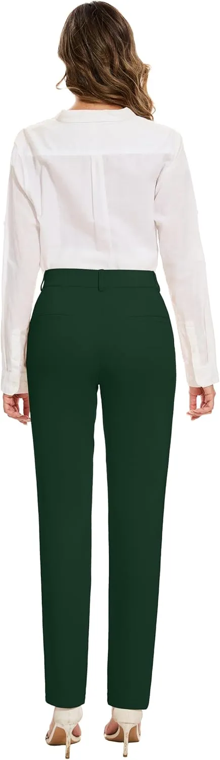 Women's Stretch Business Straight Leg Dress Pants with Pockets Wear to Work Casual Suitpants