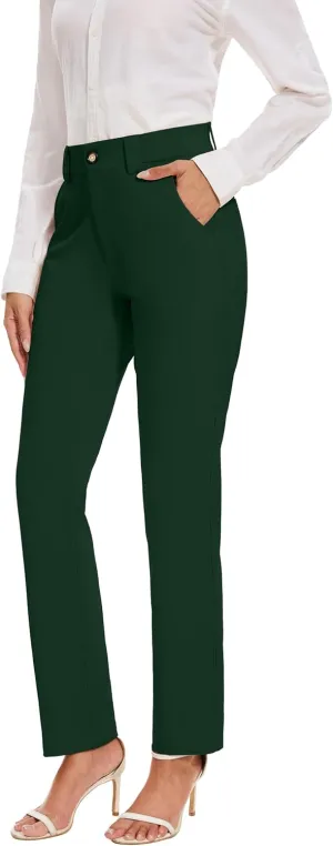 Women's Stretch Business Straight Leg Dress Pants with Pockets Wear to Work Casual Suitpants