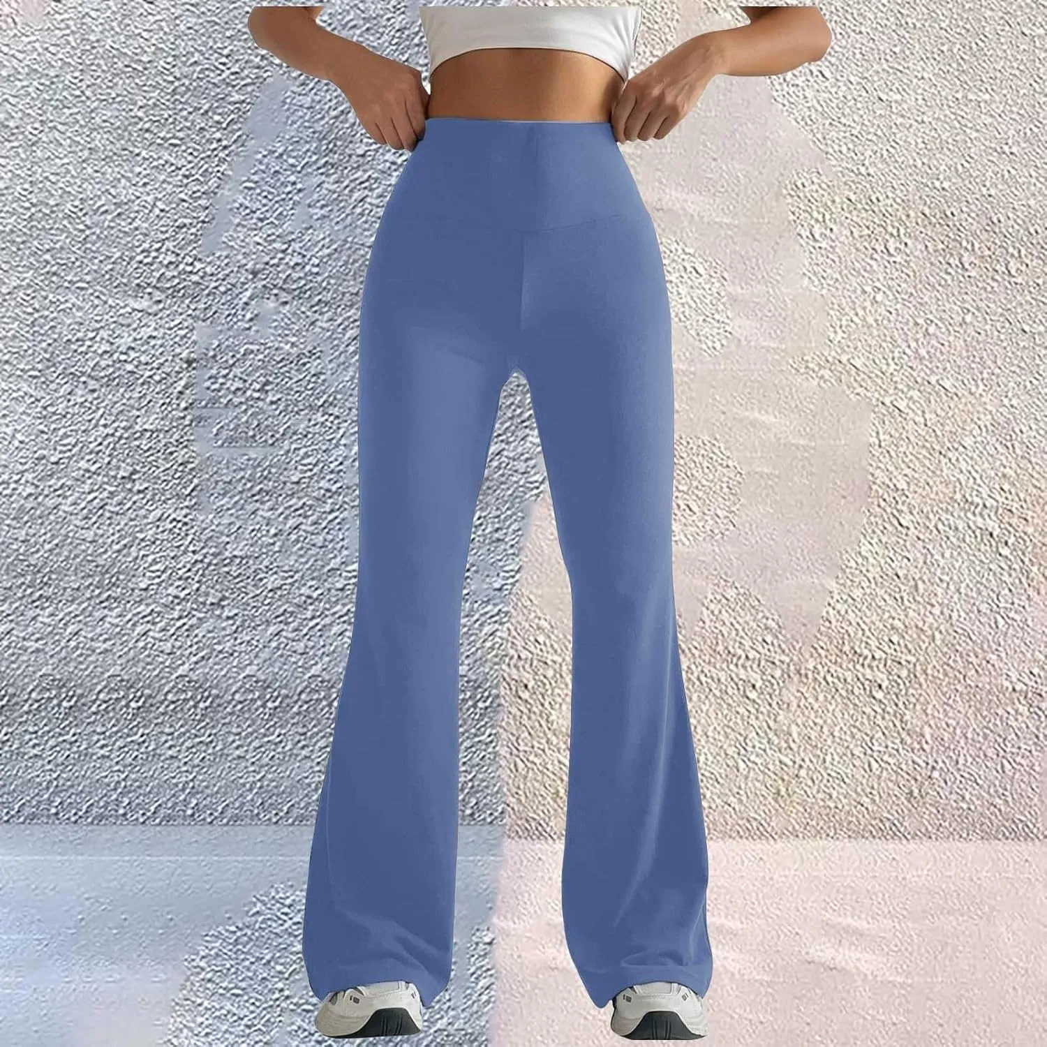 Womens Stretch High Waist Leggings Regular Fitted Solid Flared Pants Active Workout Yoga Pants Seamless