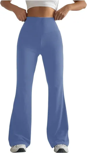 Womens Stretch High Waist Leggings Regular Fitted Solid Flared Pants Active Workout Yoga Pants Seamless
