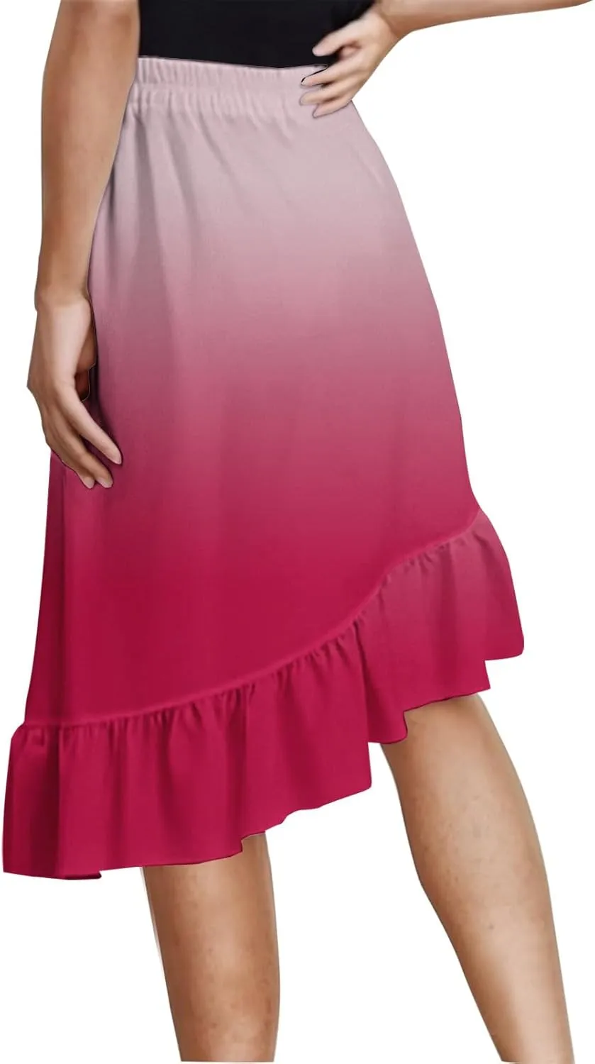 Womens Summer Midi Skirts Elastic Waist Casual Dress for Women A-Line Floral Skirts Elegant Comfy Dress