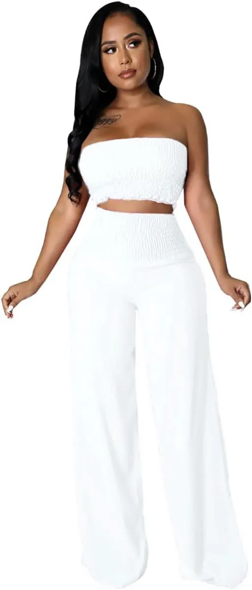 Womens Summer Outfits Crop Tops and Pants Sets Sexy Vacation Jumpsuits 2 Piece Sets with Pockets