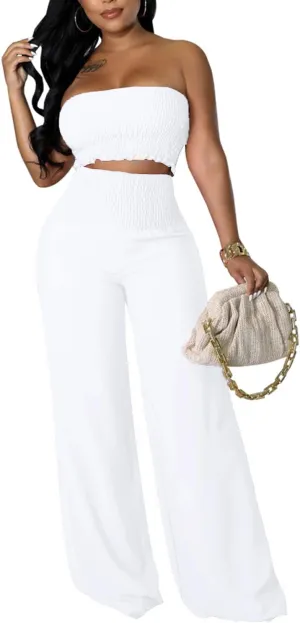 Womens Summer Outfits Crop Tops and Pants Sets Sexy Vacation Jumpsuits 2 Piece Sets with Pockets