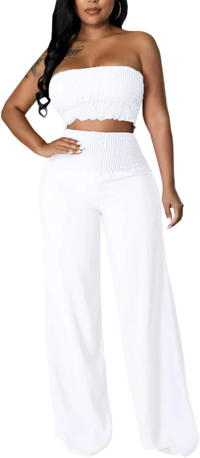 Womens Summer Outfits Crop Tops and Pants Sets Sexy Vacation Jumpsuits 2 Piece Sets with Pockets