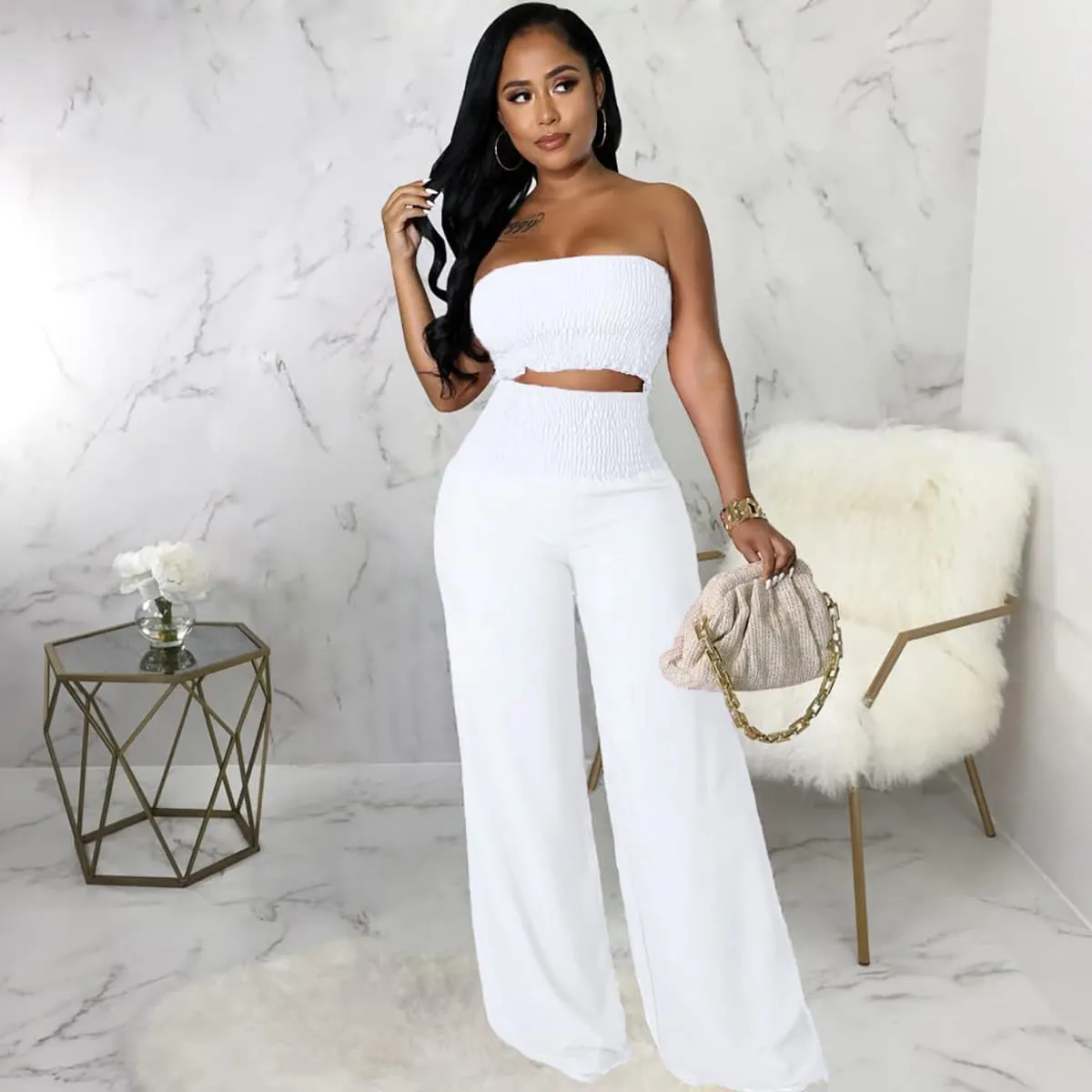 Womens Summer Outfits Crop Tops and Pants Sets Sexy Vacation Jumpsuits 2 Piece Sets with Pockets