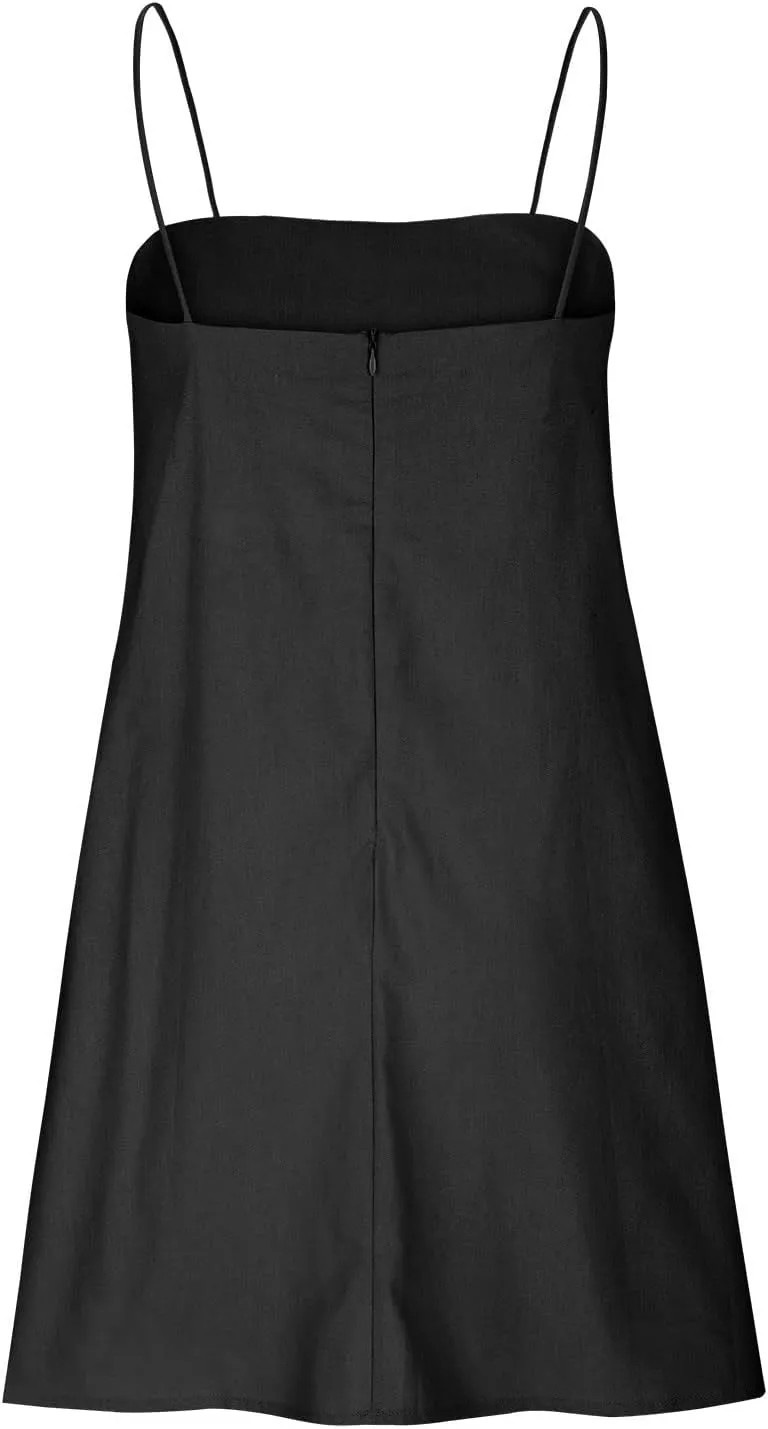 Womens Summer Sleeveless Mini Dress Cotton Linen Spaghetti Strap Sundress Square Neck Solid Beach Camisole Dress