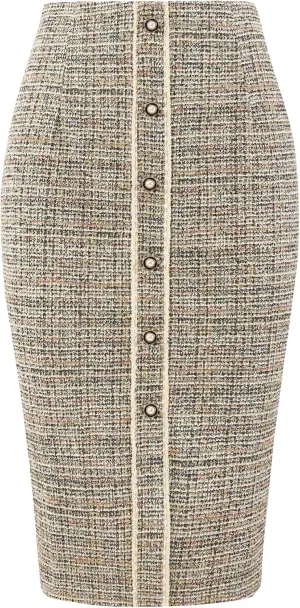 Women's Tweed Pencil Skirts Knee Length Elegant Plaid Skirt