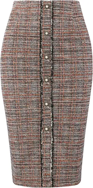 Women's Tweed Pencil Skirts Knee Length Elegant Plaid Skirt