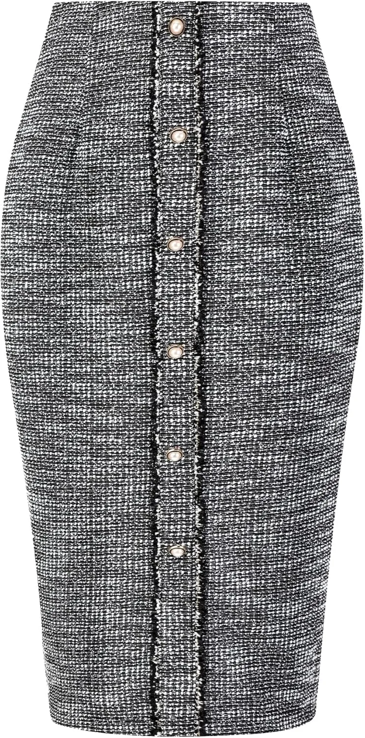 Women's Tweed Pencil Skirts Knee Length Elegant Plaid Skirt