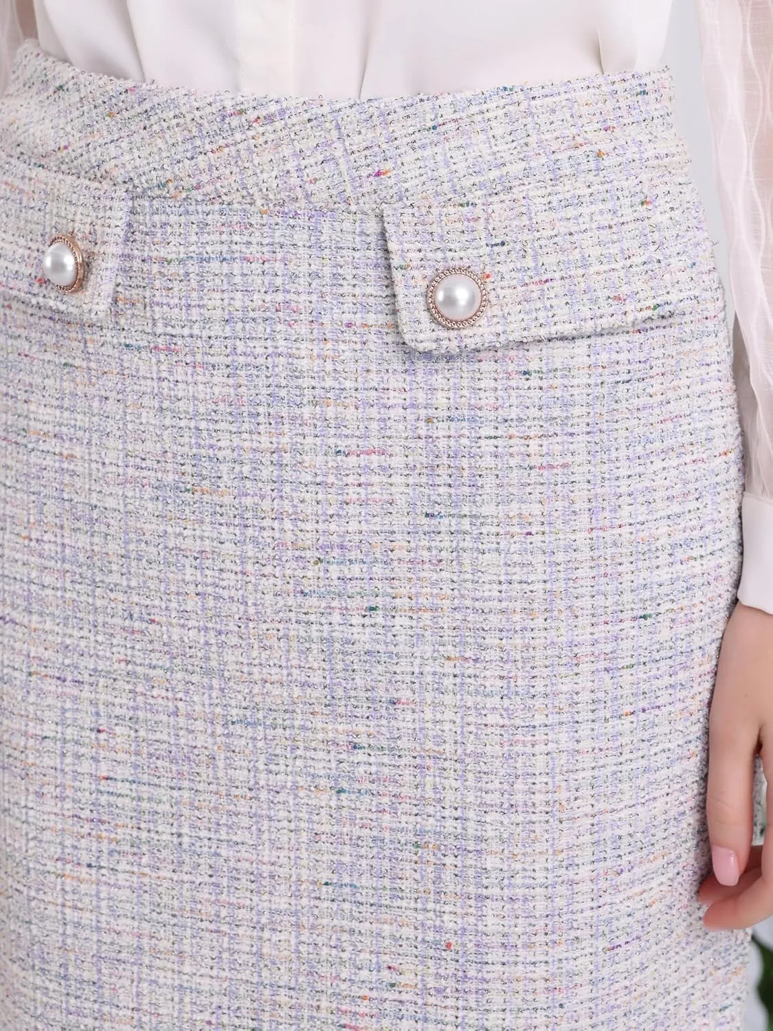Women's Tweed Skirt High Waist Elegant Work Office Midi Pencil Skirts