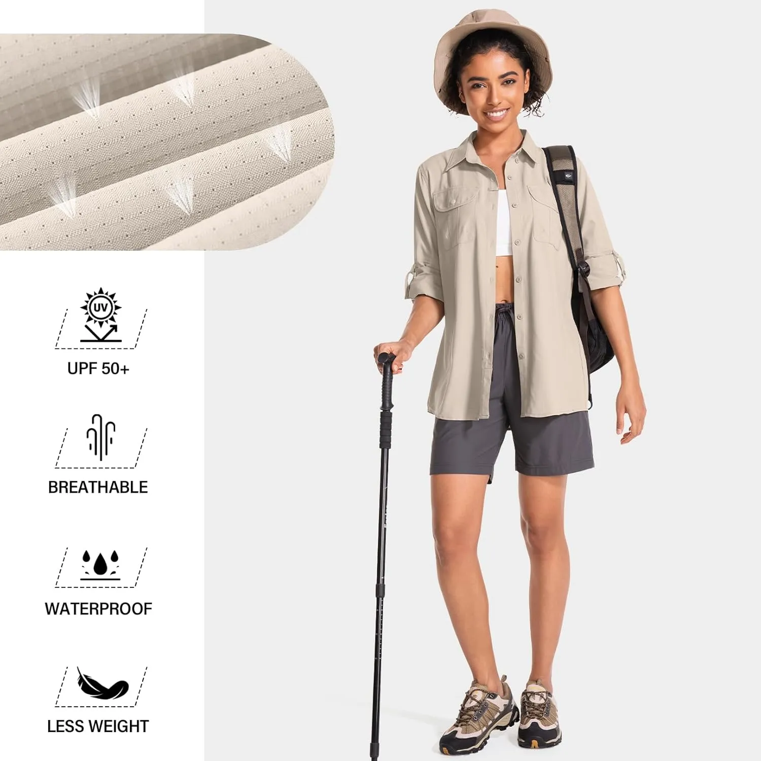 Women's UPF 50 Sun Protection Safari Clothes Long Sleeve Quick Dry Shirts for Hiking Beach Fishing Sailing