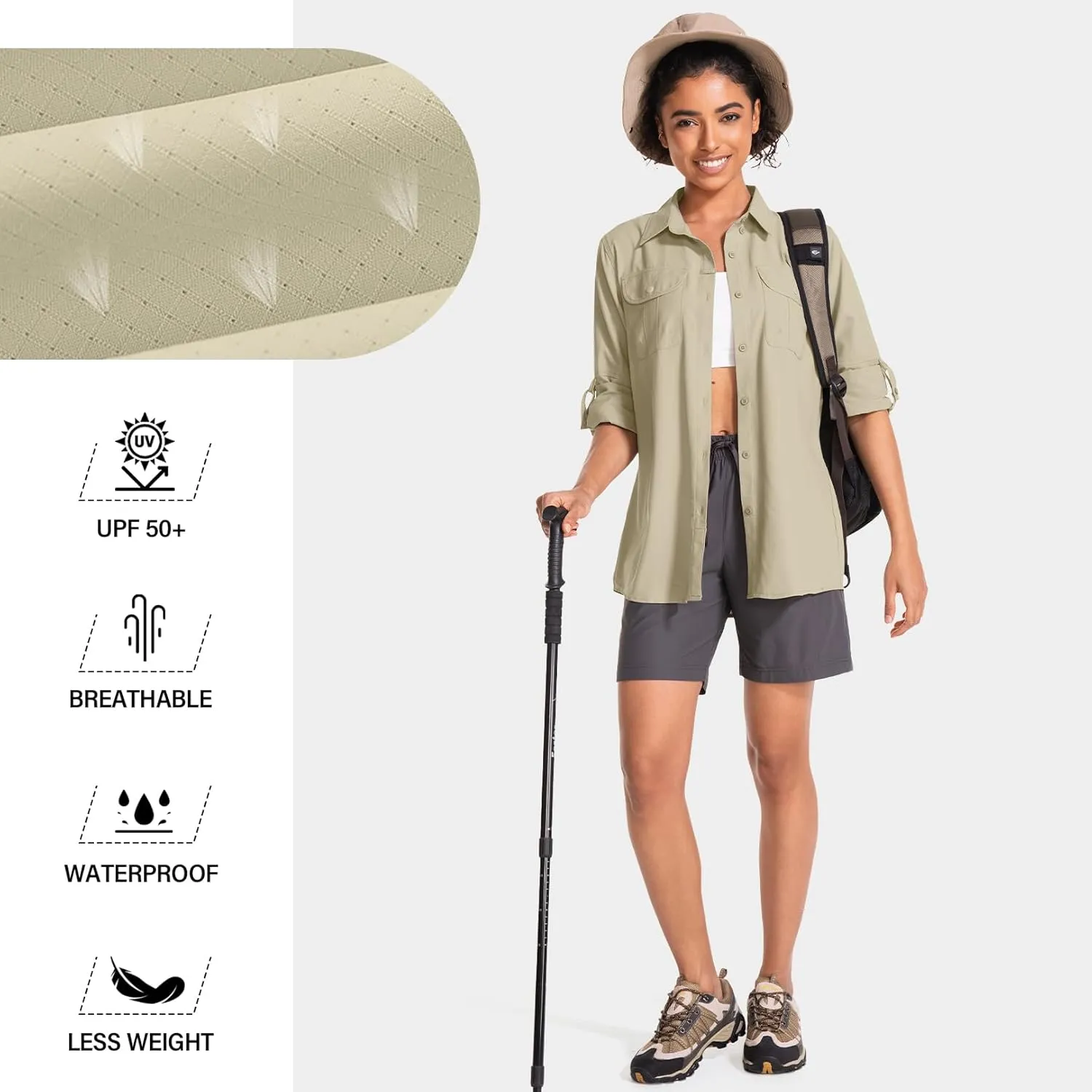Women's UPF 50 Sun Protection Safari Clothes Long Sleeve Quick Dry Shirts for Hiking Beach Fishing Sailing