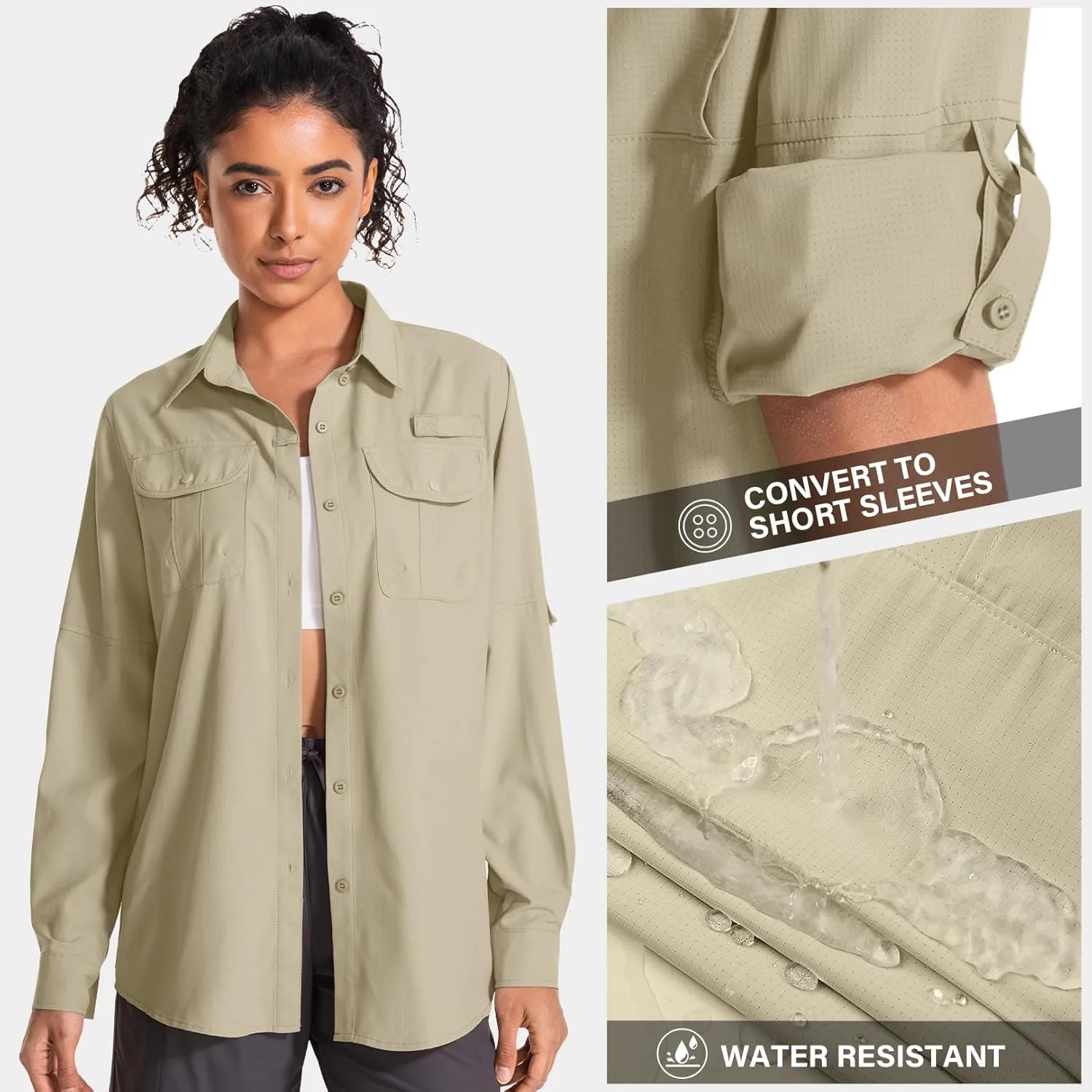 Women's UPF 50 Sun Protection Safari Clothes Long Sleeve Quick Dry Shirts for Hiking Beach Fishing Sailing