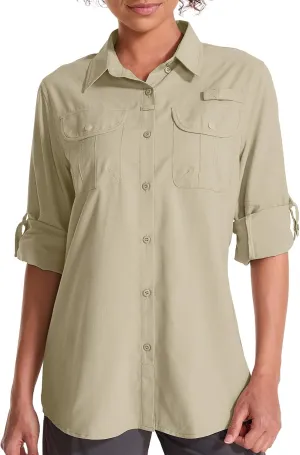 Women's UPF 50 Sun Protection Safari Clothes Long Sleeve Quick Dry Shirts for Hiking Beach Fishing Sailing