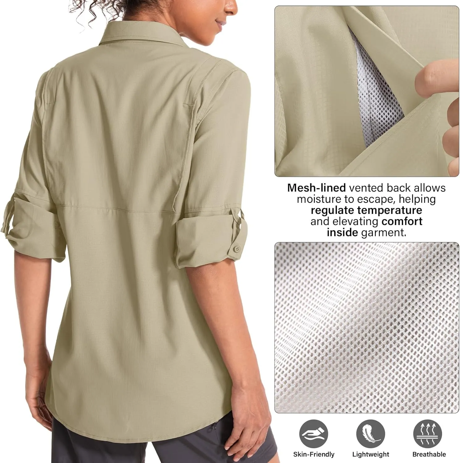 Women's UPF 50 Sun Protection Safari Clothes Long Sleeve Quick Dry Shirts for Hiking Beach Fishing Sailing