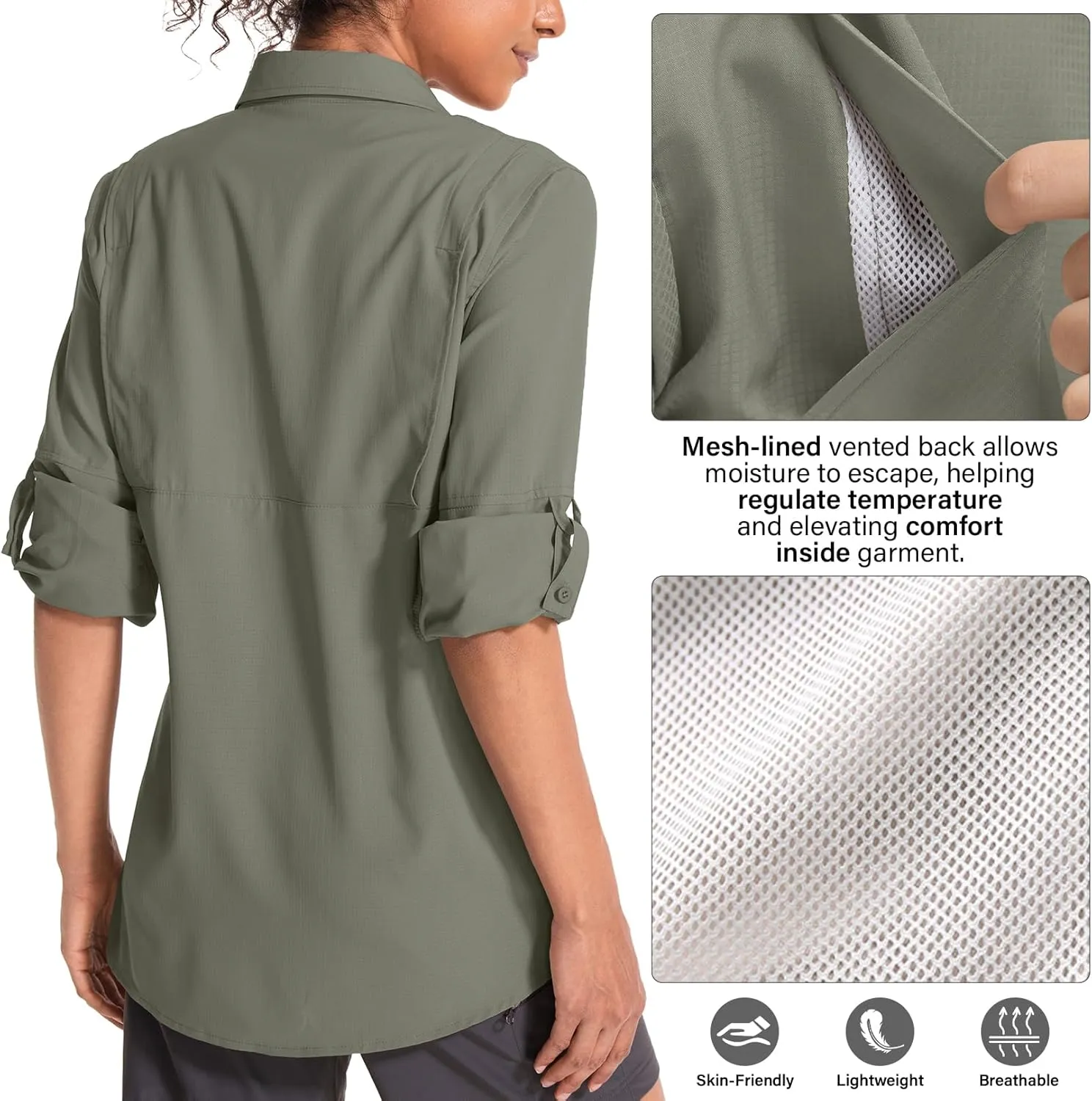 Women's UPF 50 Sun Protection Safari Clothes Long Sleeve Quick Dry Shirts for Hiking Beach Fishing Sailing