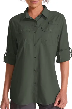 Women's UPF 50 Sun Protection Safari Clothes Long Sleeve Quick Dry Shirts for Hiking Beach Fishing Sailing