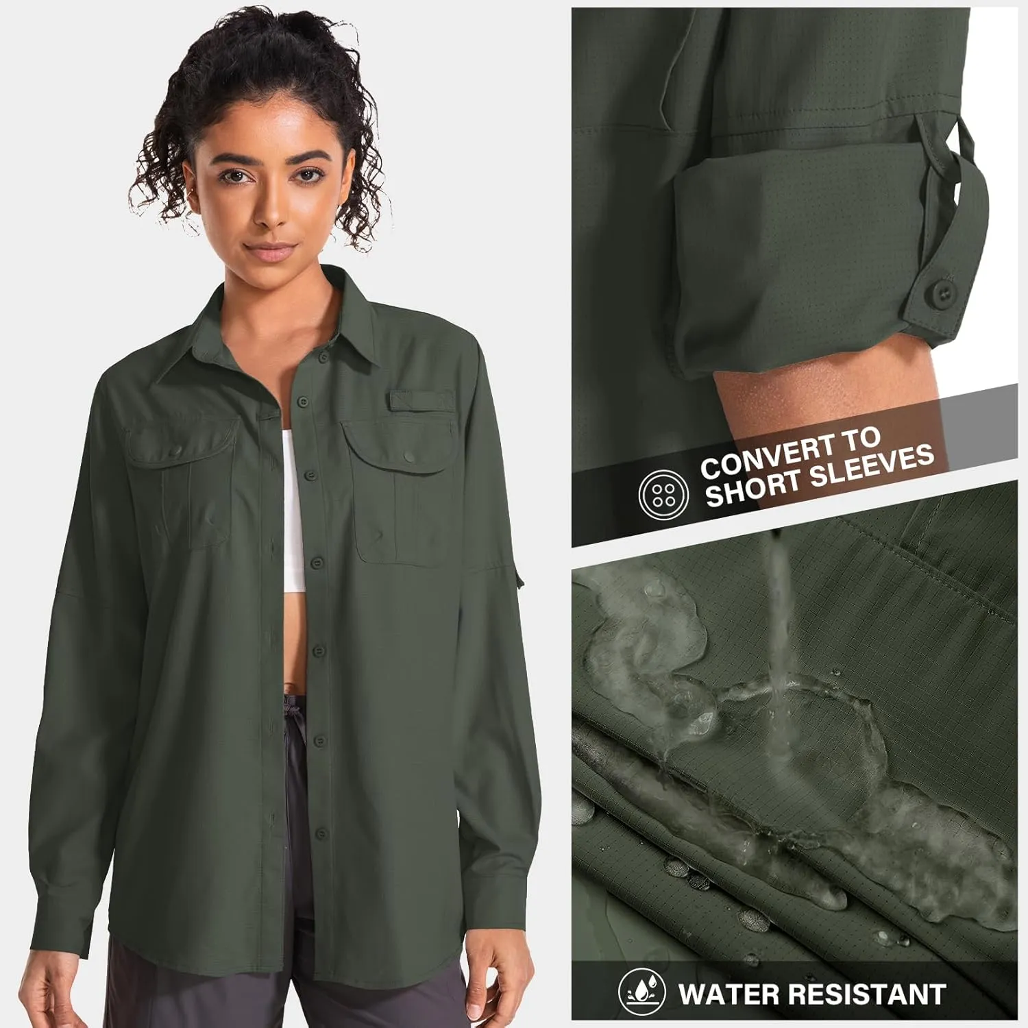 Women's UPF 50 Sun Protection Safari Clothes Long Sleeve Quick Dry Shirts for Hiking Beach Fishing Sailing