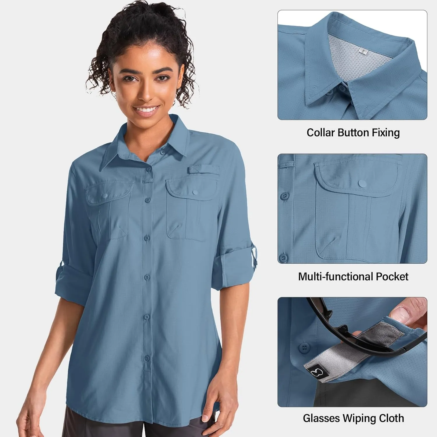 Women's UPF 50 Sun Protection Safari Clothes Long Sleeve Quick Dry Shirts for Hiking Beach Fishing Sailing