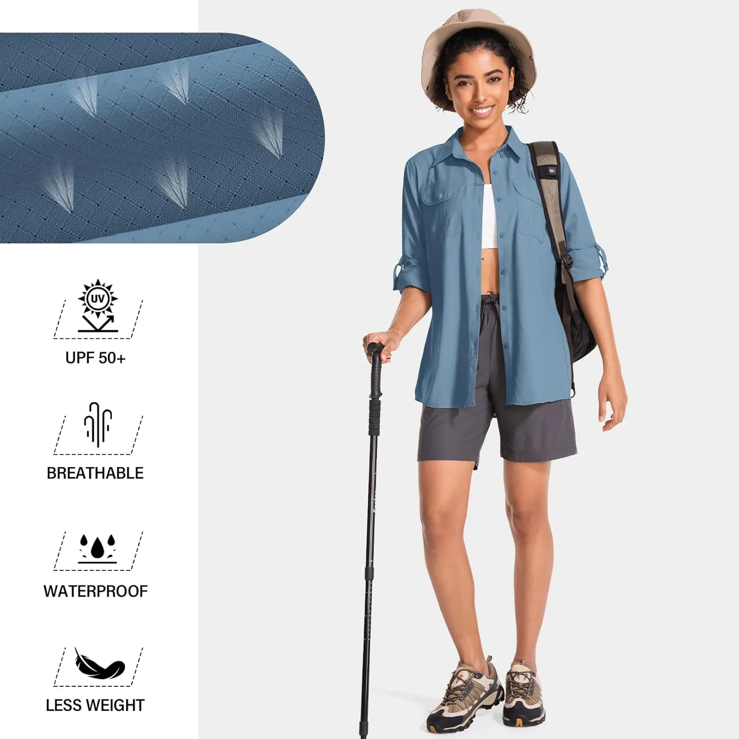Women's UPF 50 Sun Protection Safari Clothes Long Sleeve Quick Dry Shirts for Hiking Beach Fishing Sailing