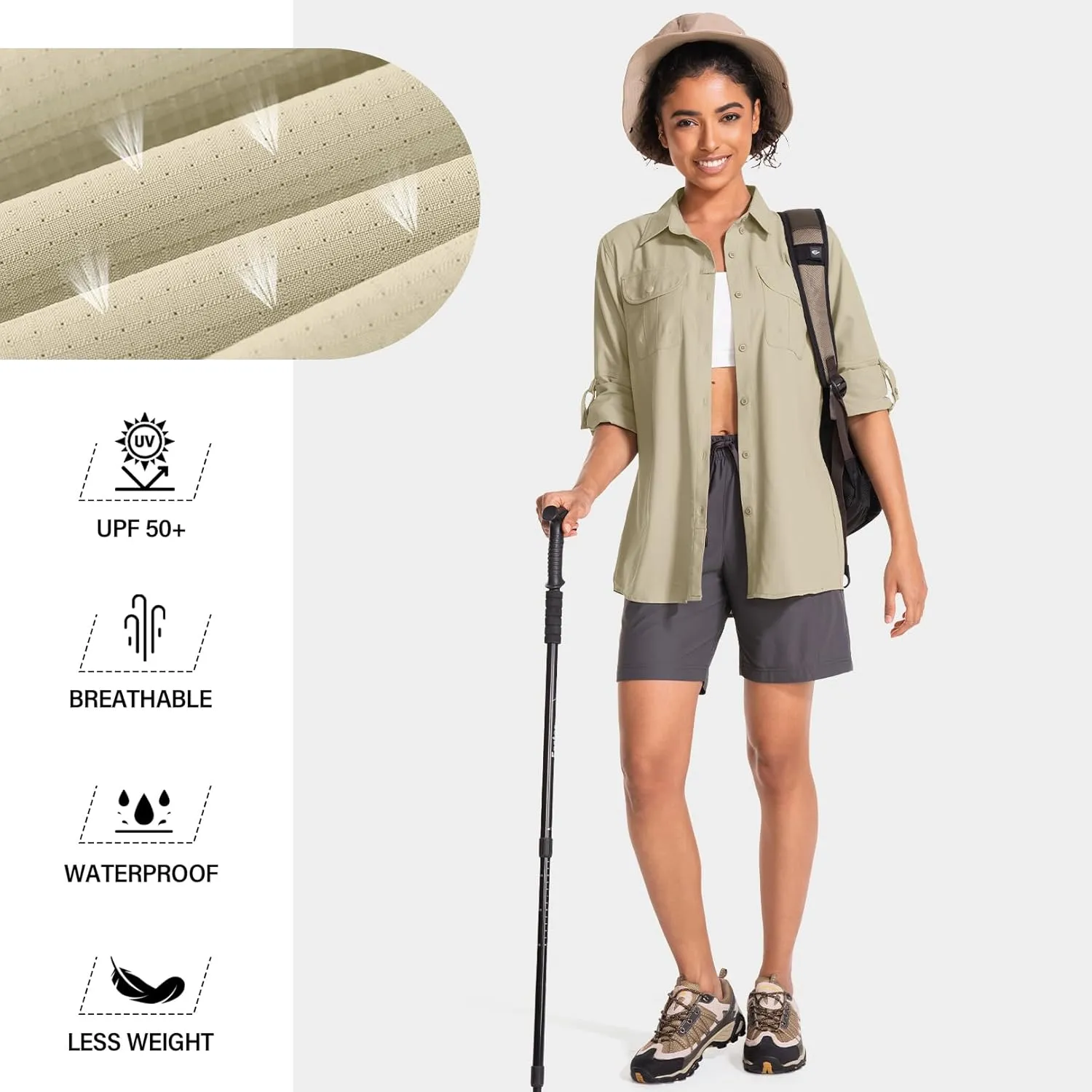 Women's UPF 50 Sun Protection Safari Clothes Long Sleeve Quick Dry Shirts for Hiking Beach Fishing Sailing