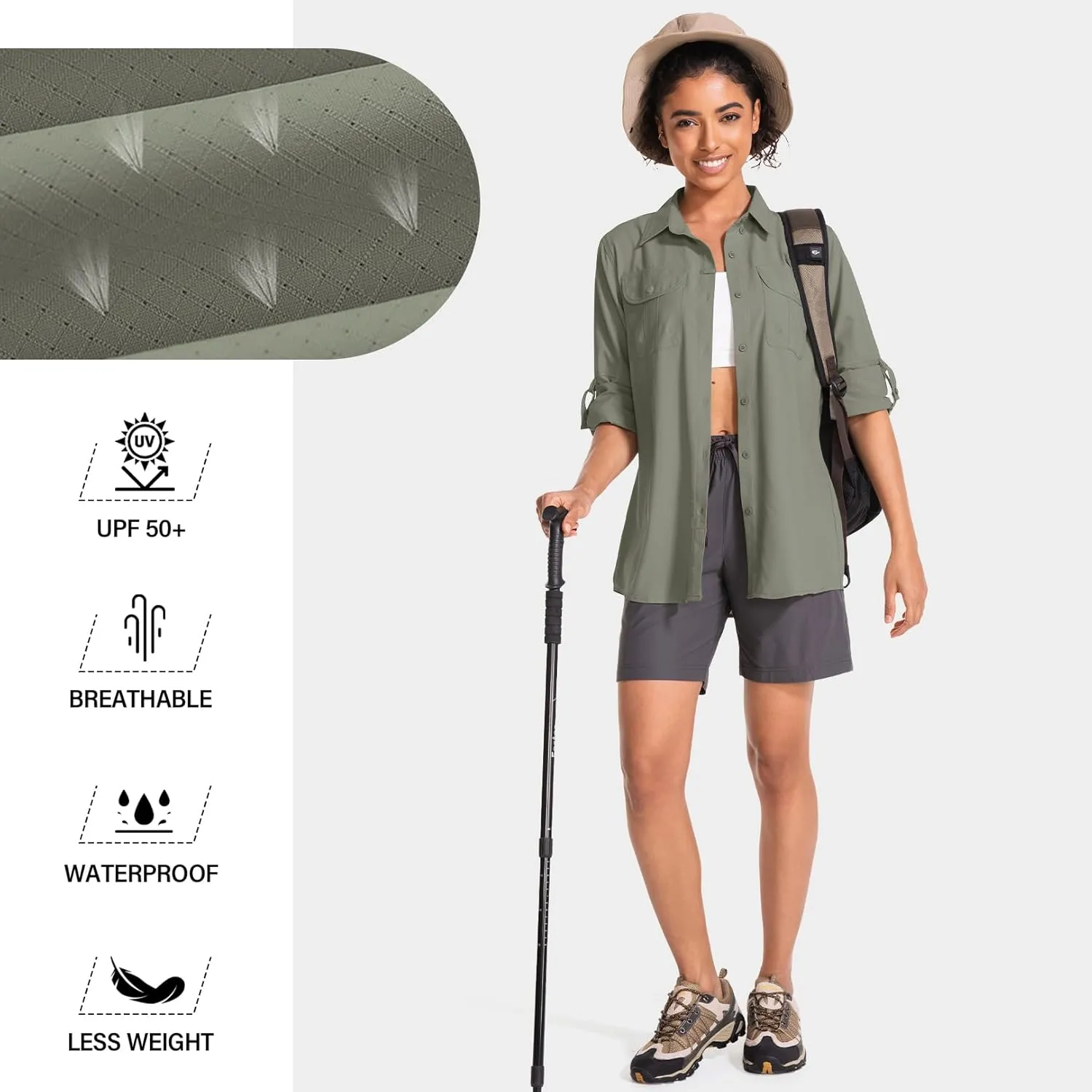 Women's UPF 50 Sun Protection Safari Clothes Long Sleeve Quick Dry Shirts for Hiking Beach Fishing Sailing