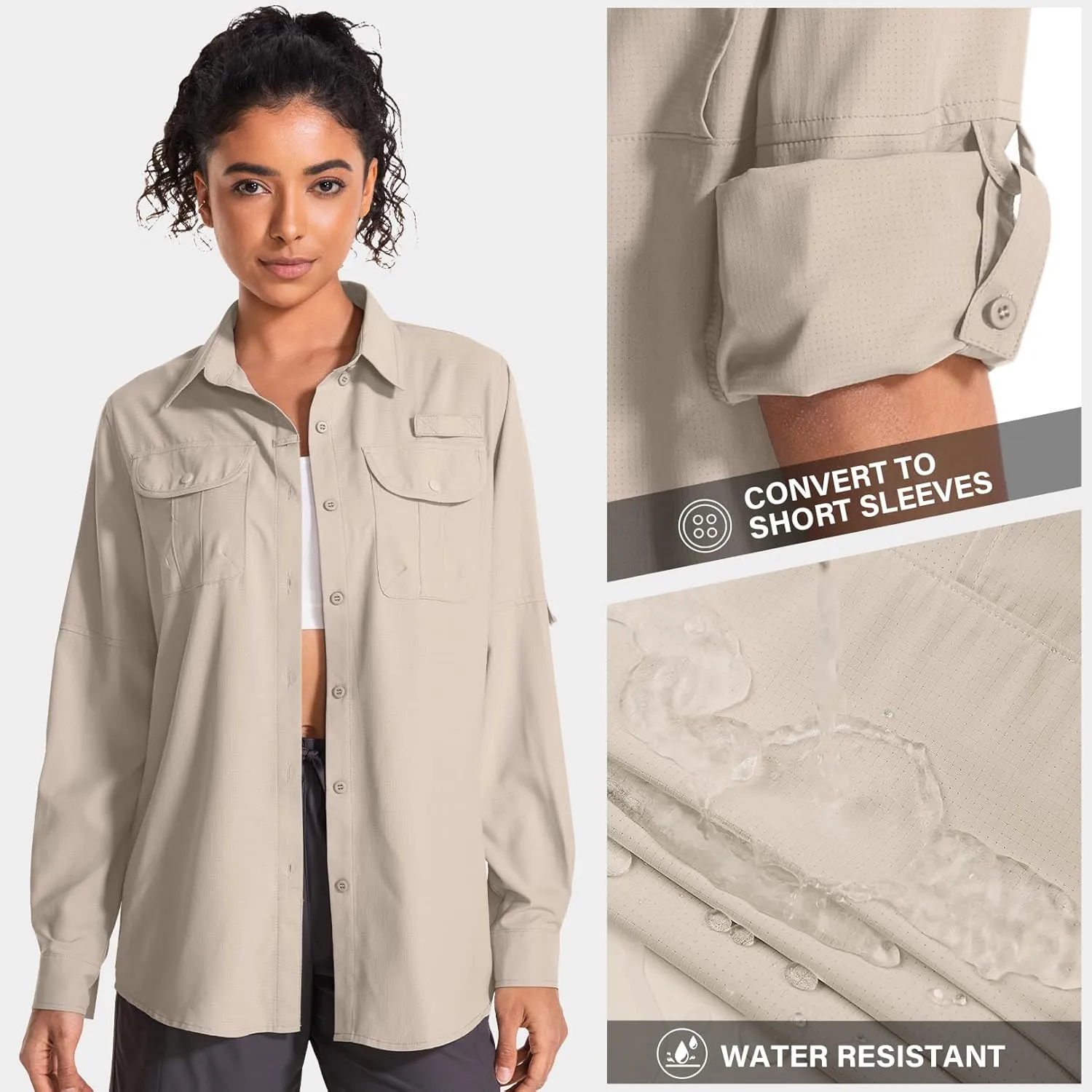 Women's UPF 50 Sun Protection Safari Clothes Long Sleeve Quick Dry Shirts for Hiking Beach Fishing Sailing