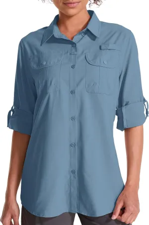Women's UPF 50 Sun Protection Safari Clothes Long Sleeve Quick Dry Shirts for Hiking Beach Fishing Sailing
