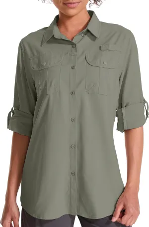 Women's UPF 50 Sun Protection Safari Clothes Long Sleeve Quick Dry Shirts for Hiking Beach Fishing Sailing