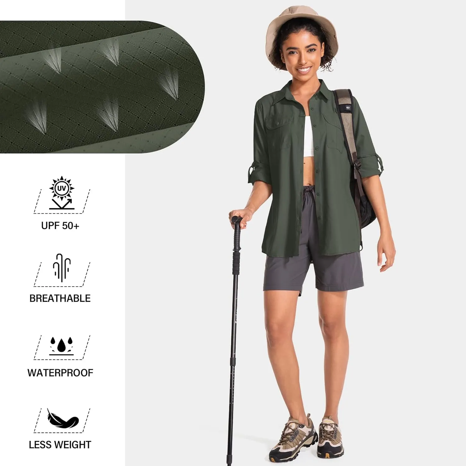 Women's UPF 50 Sun Protection Safari Clothes Long Sleeve Quick Dry Shirts for Hiking Beach Fishing Sailing