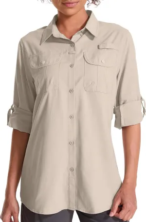 Women's UPF 50 Sun Protection Safari Clothes Long Sleeve Quick Dry Shirts for Hiking Beach Fishing Sailing