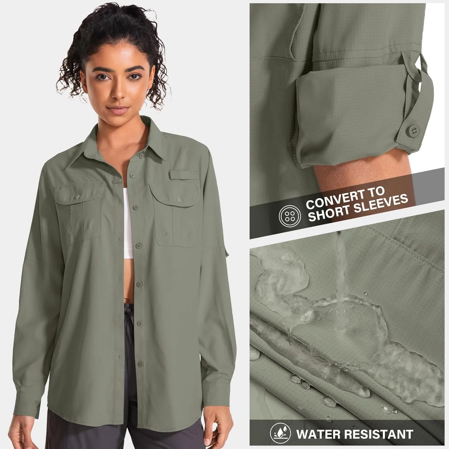 Women's UPF 50 Sun Protection Safari Clothes Long Sleeve Quick Dry Shirts for Hiking Beach Fishing Sailing
