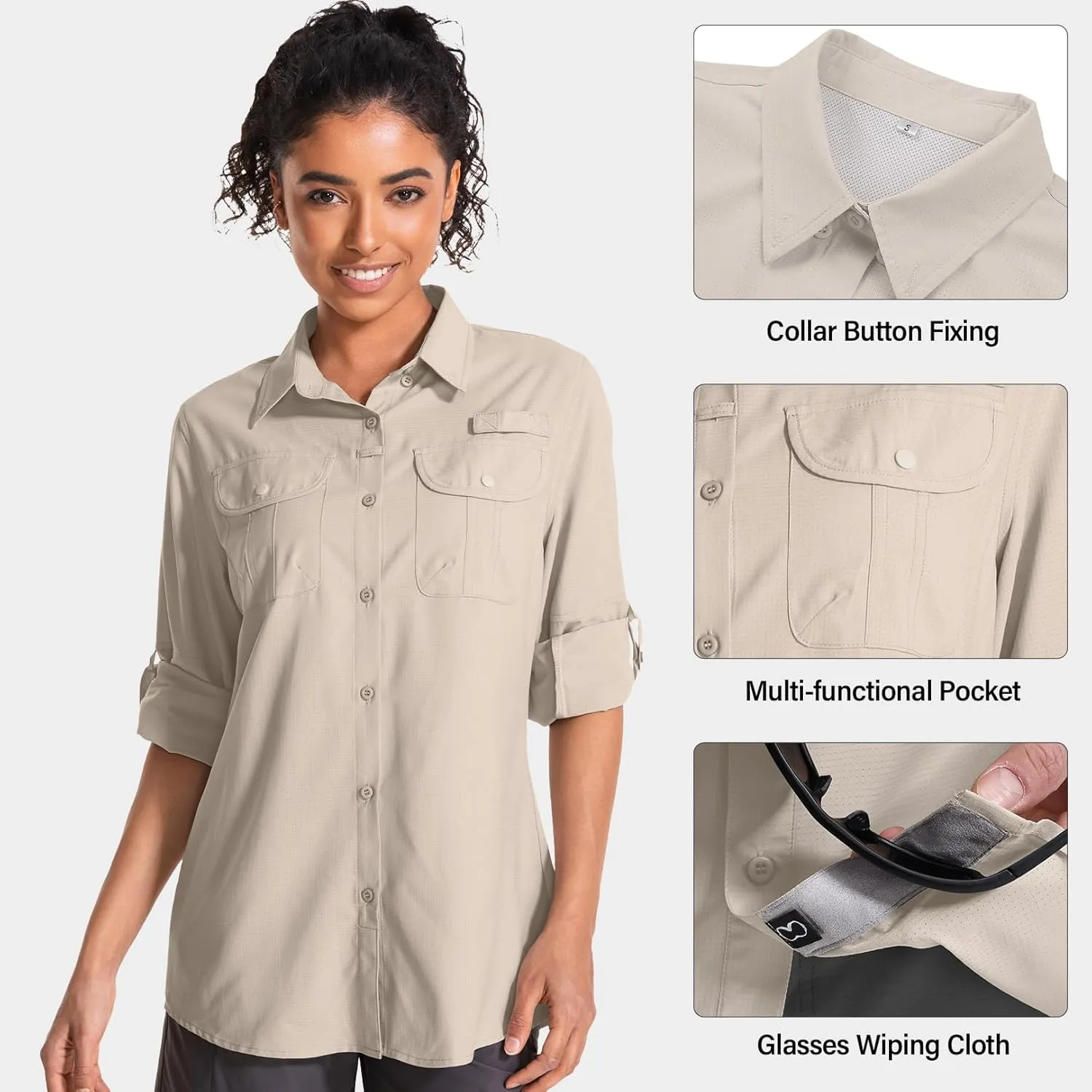 Women's UPF 50 Sun Protection Safari Clothes Long Sleeve Quick Dry Shirts for Hiking Beach Fishing Sailing