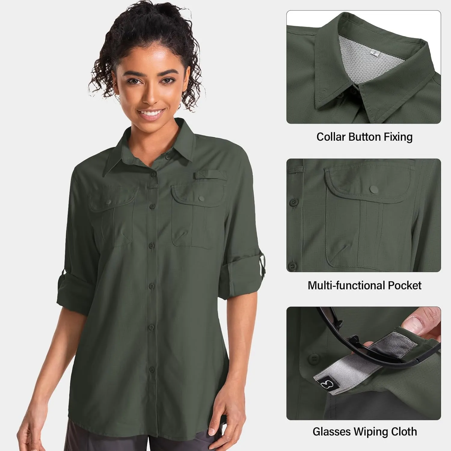 Women's UPF 50 Sun Protection Safari Clothes Long Sleeve Quick Dry Shirts for Hiking Beach Fishing Sailing
