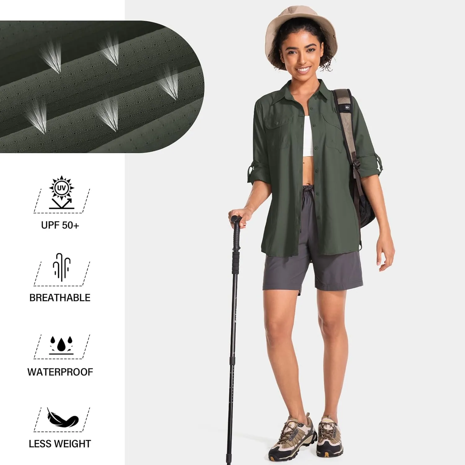 Women's UPF 50 Sun Protection Safari Clothes Long Sleeve Quick Dry Shirts for Hiking Beach Fishing Sailing