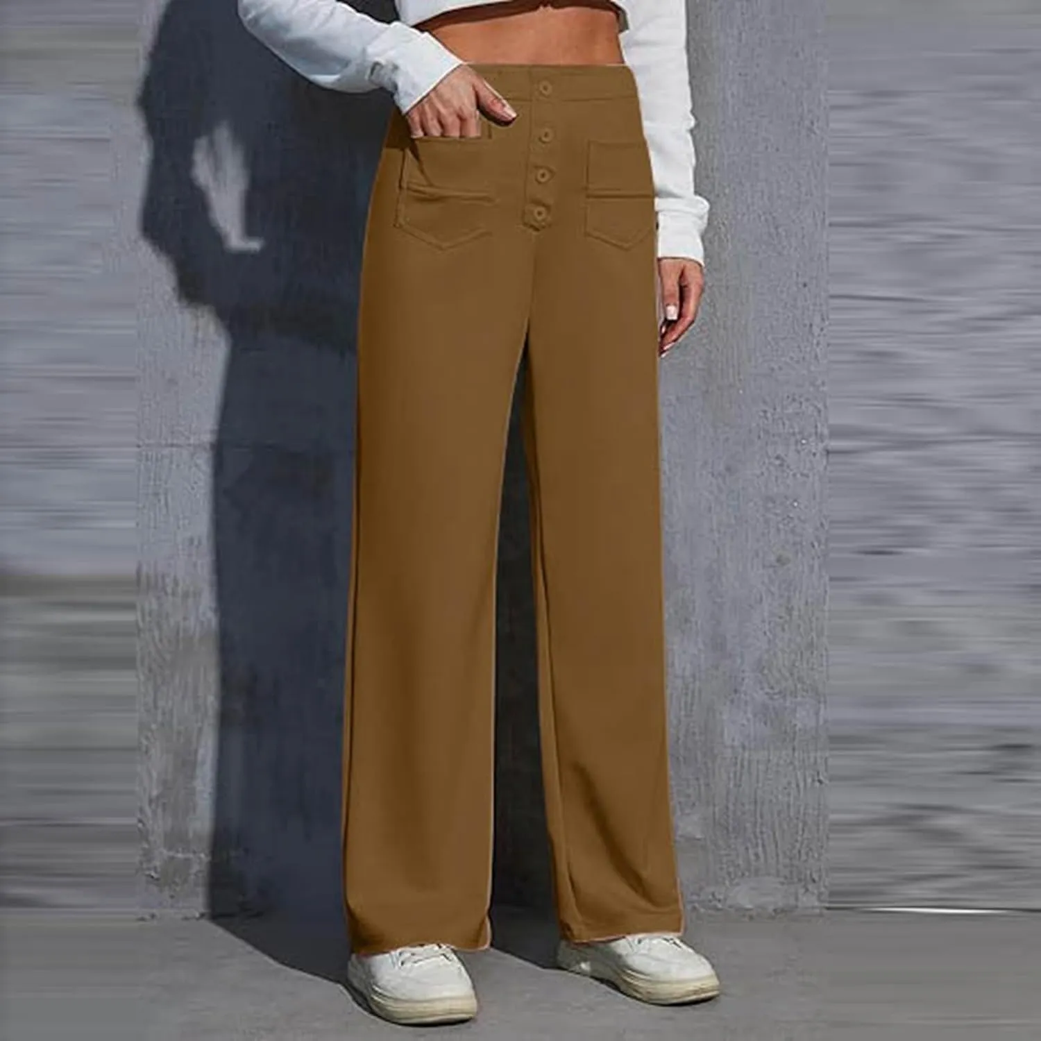 Womens Wide Leg Dress Pants Casual Dressy High Waist Work Pants Trendy Office Business Trousers with Pockets