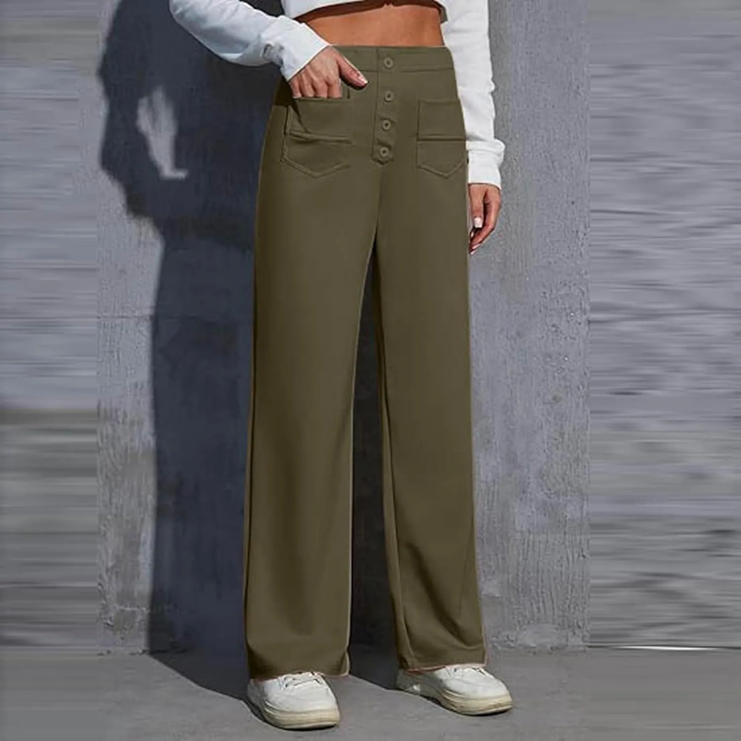 Womens Wide Leg Dress Pants Casual Dressy High Waist Work Pants Trendy Office Business Trousers with Pockets