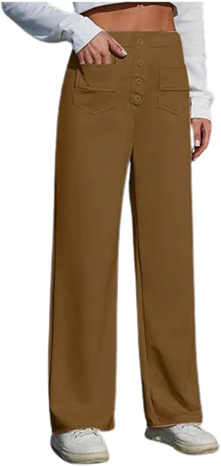 Womens Wide Leg Dress Pants Casual Dressy High Waist Work Pants Trendy Office Business Trousers with Pockets