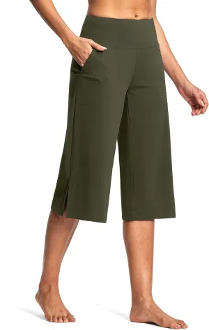 Women's Wide Leg Yoga Capris High Waist Loose Fit Dress Pants with Pockets Casual Lounge Capri Pants for Women