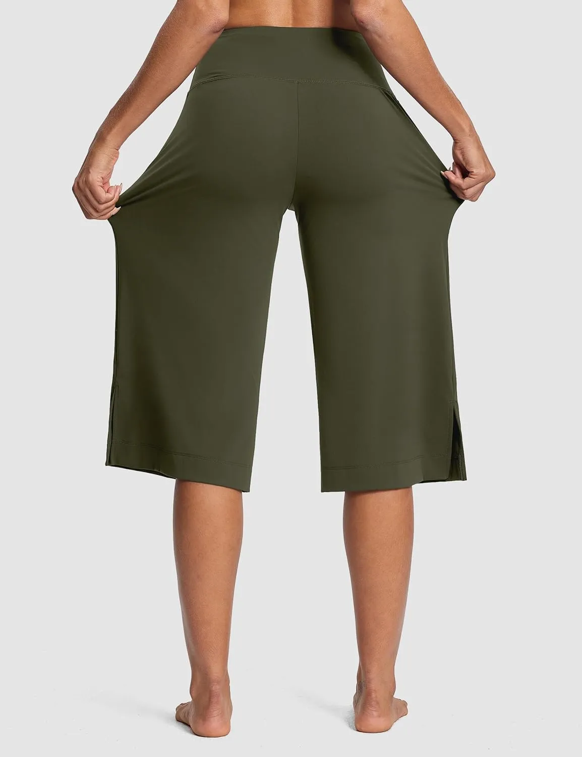 Women's Wide Leg Yoga Capris High Waist Loose Fit Dress Pants with Pockets Casual Lounge Capri Pants for Women